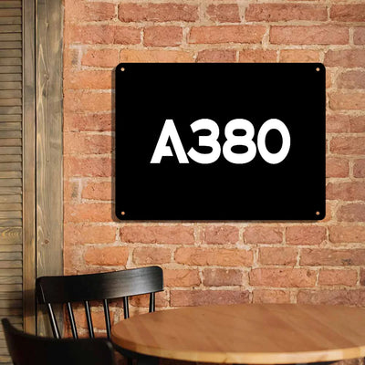 Airbus A380 Flat Text aviation design on durable metal with painted finish metal sign.