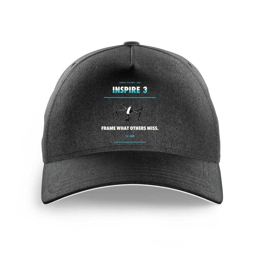 DJI Inspire 3 design on black printed hat