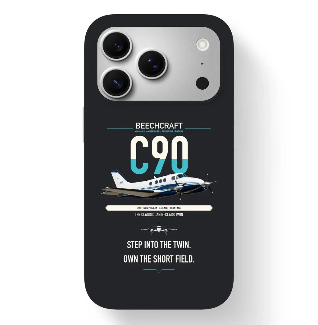 Beechcraft King Air C90 design on black magsafe iphone case, for iPhone 17 Pro