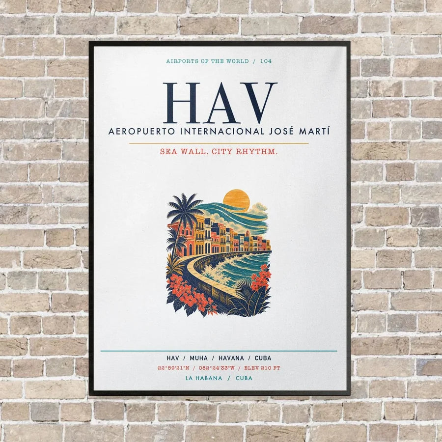 José Martí International Airport Havana HAV vertical canvas print - framed - white background