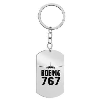 Side view of Boeing 767 & Plane Stainless Steel Key Chains (Double Side) aviation double-side stainless steel key chain in st.
