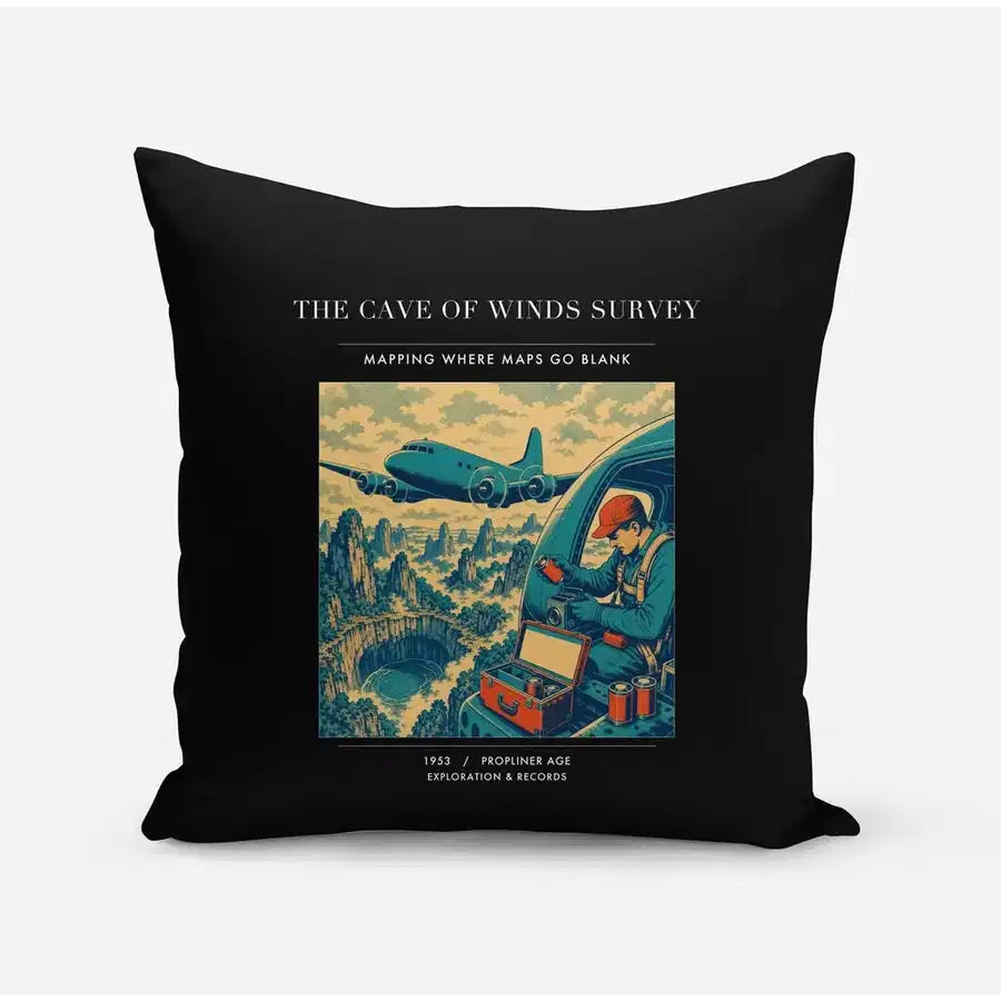 VINTAGE G4293 - The Cave Of Winds Survey - Designed Pillows design on black