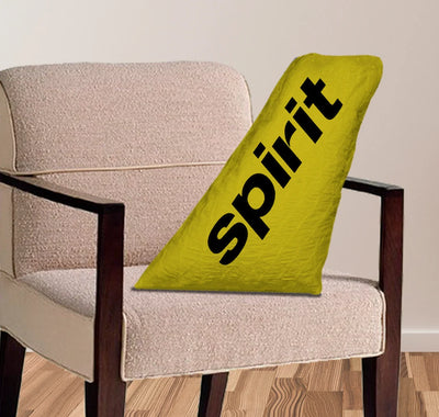 Spirit Airlines aviation design on soft polyester filling aircraft tail pillow.