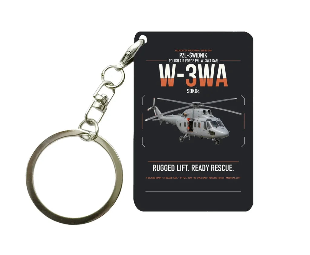 PZL-Świdnik W-3WA Sokół design on black designed key chain, double-side print