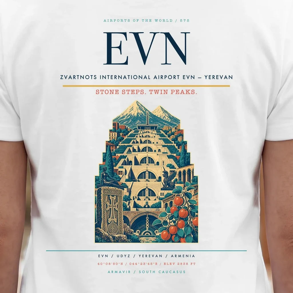 Zvartnots International Airport (EVN) double-side t-shirt design close-up cover