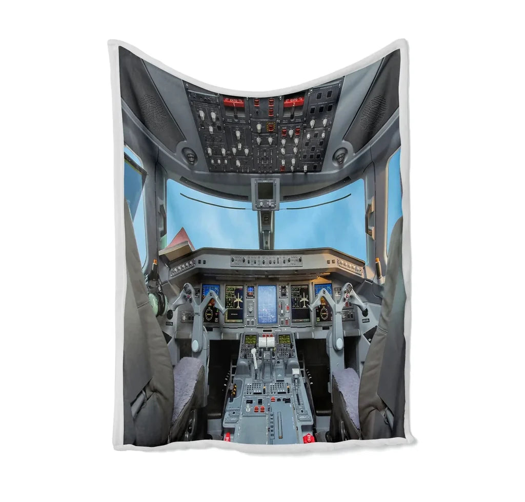 Embraer E190 Cockpit Bed Blankets & aviation print on soft fleece blanket.