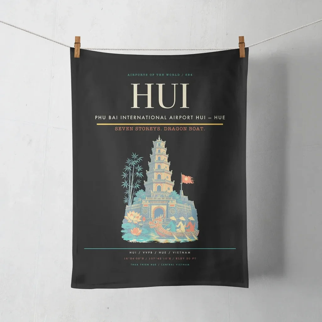 Phu Bai International Airport (HUI) design on black towel