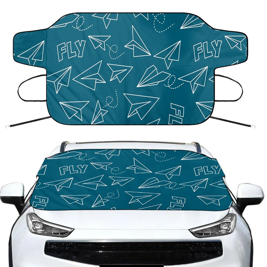 Paper Airplane & Fly Green Car aviation design on car windshield cover.