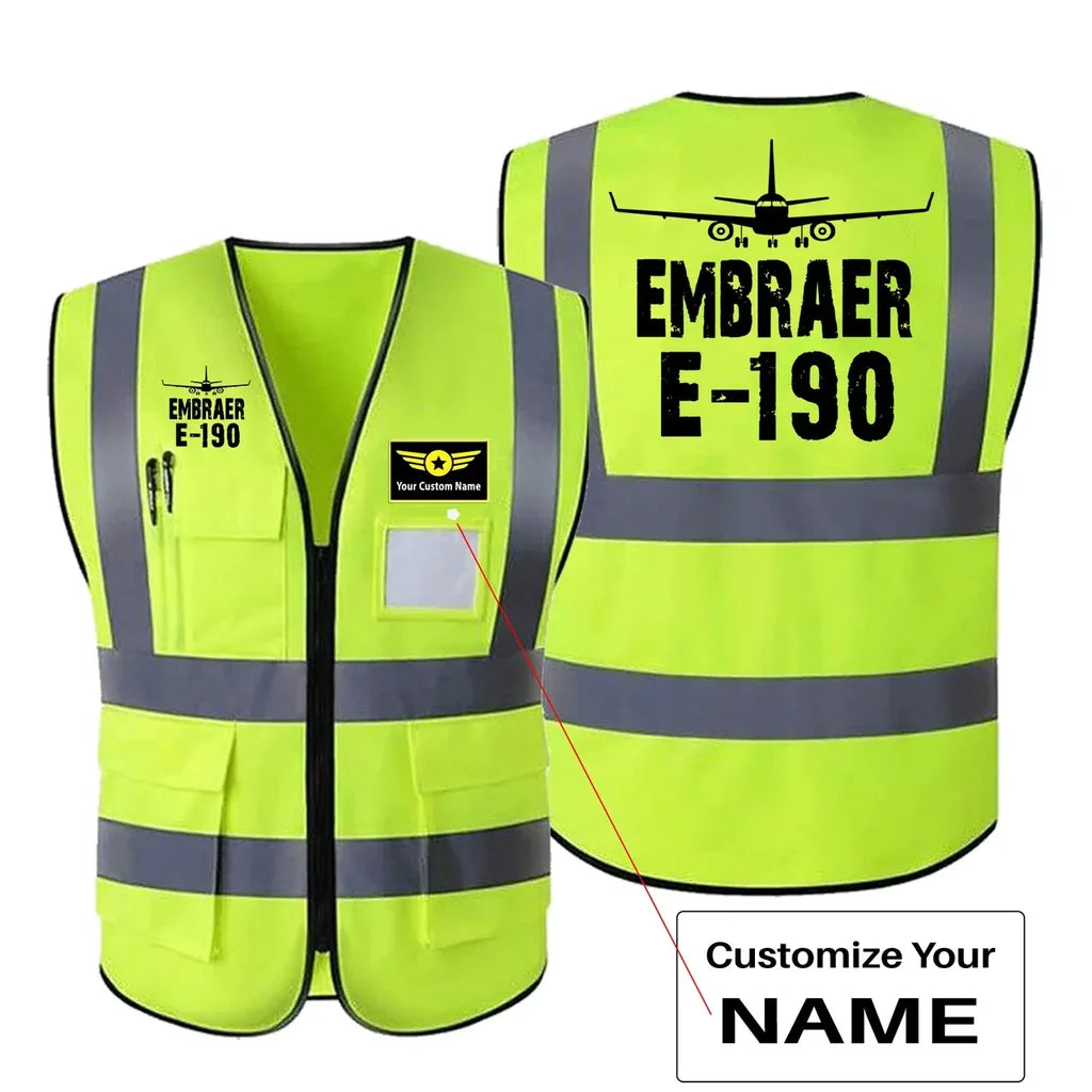 Embraer E-190 & Plane aviation design printed on high-visibility reflective fabric reflective vest.