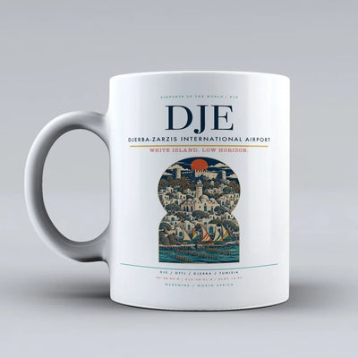 International Airport DJE Mug design on white djerba zarzis