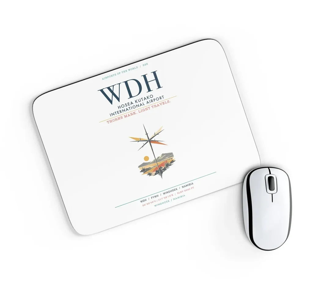 Hosea Kutako International Airport (WDH) design on white rectangle mouse pad