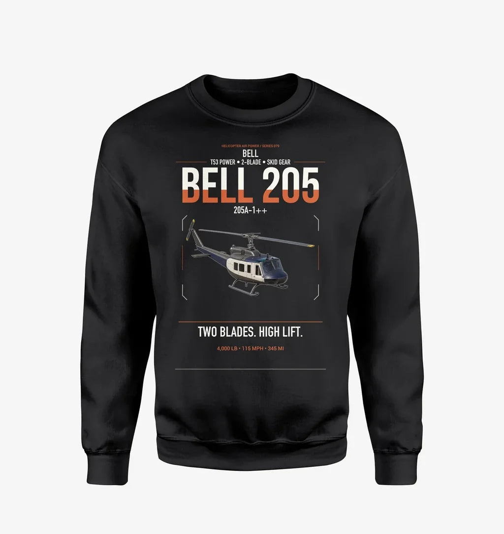 Bell 205A-1++ design on black sweatshirt