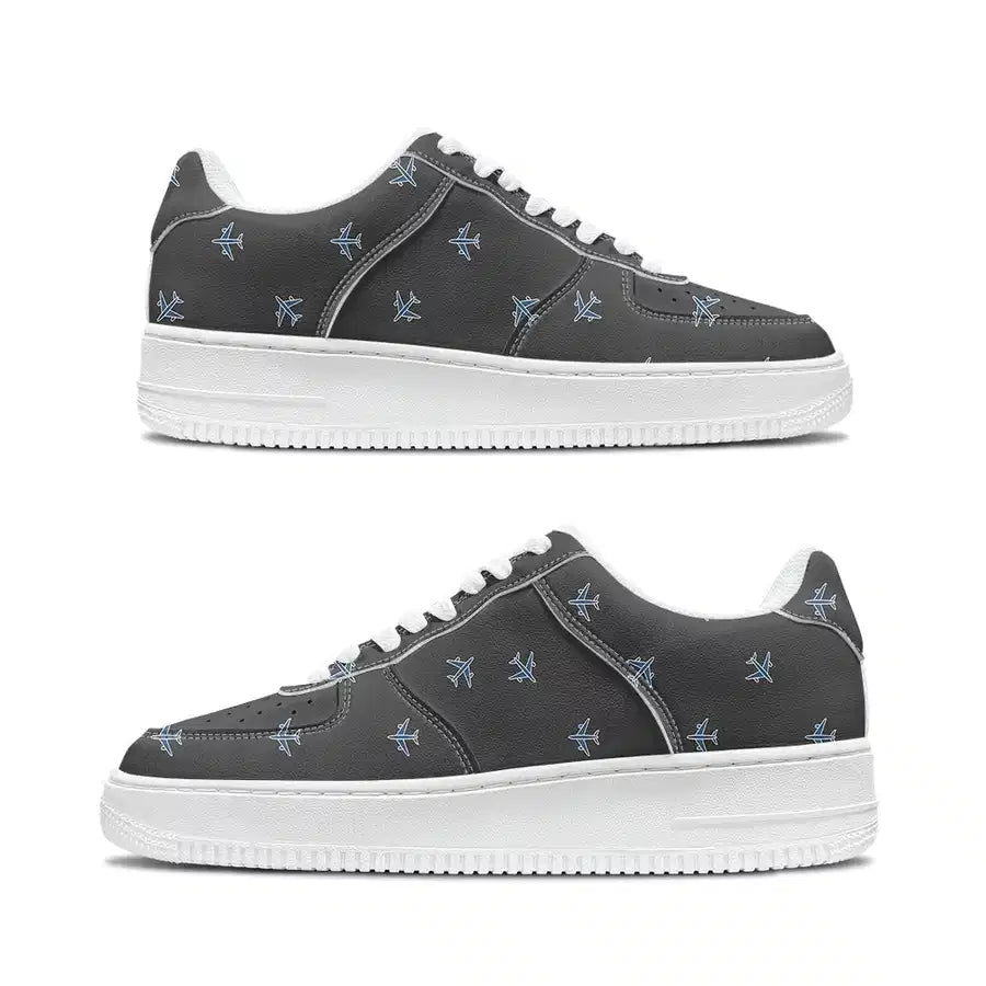 Nice Airplanes (Gray) aviation design on breathable mesh upper low-top sport sneakers.