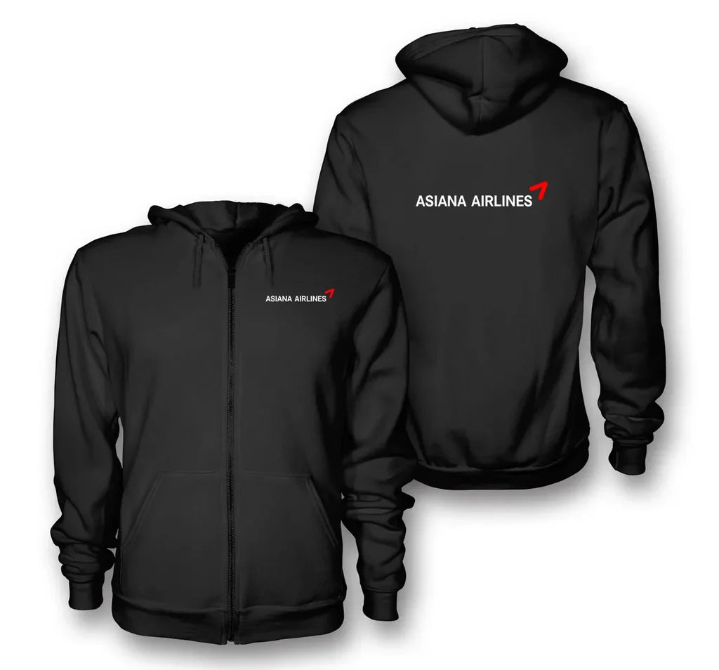 Asiana Airlines logo on black zipped hoodie