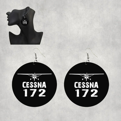 Side view of Cessna 172 & Plane aviation drop earrings in wood with metal hooks, polished finish.