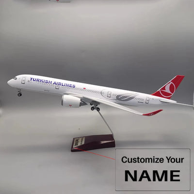 Side view of Airbus A350Turkish AirlinesAirplane Model (47CM) aviation LED model airplane in diecast metal with LED lighting.