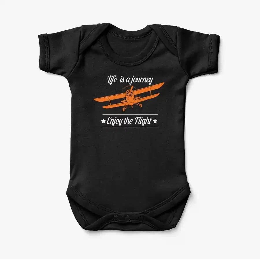 Life is a journey Enjoy the Flight aviation print on kids gentle cotton bodysuit.