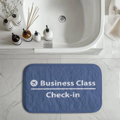 Business Class - Check In aviation print bath mat, soft absorbent fabric with non-slip backing.