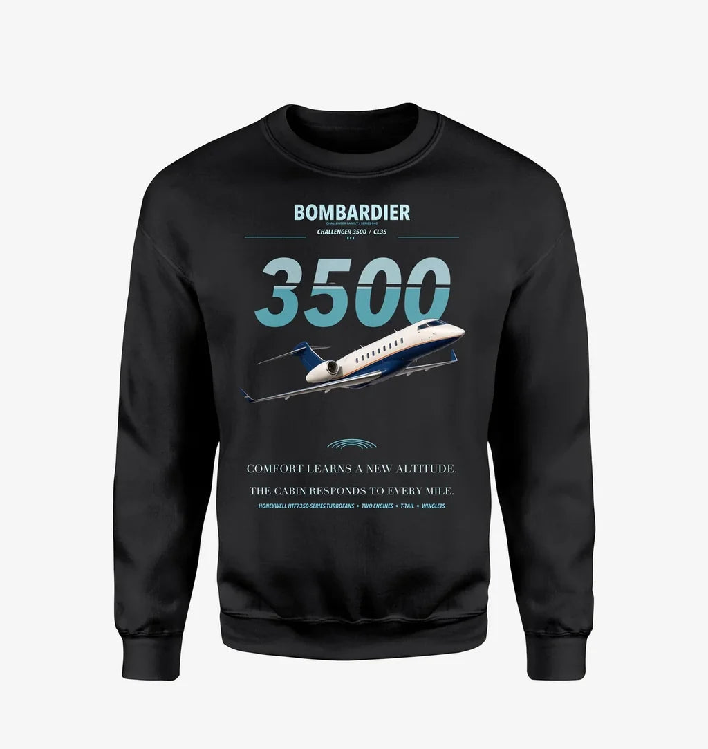 Bombardier Challenger 3500 design on black sweatshirt