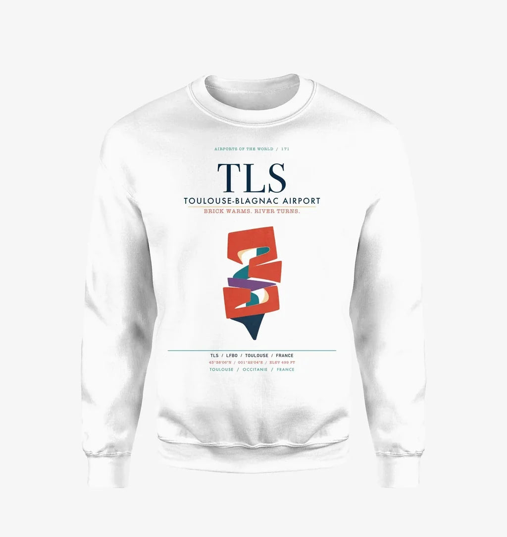 Toulouse-Blagnac Airport (TLS) design on white sweatshirt