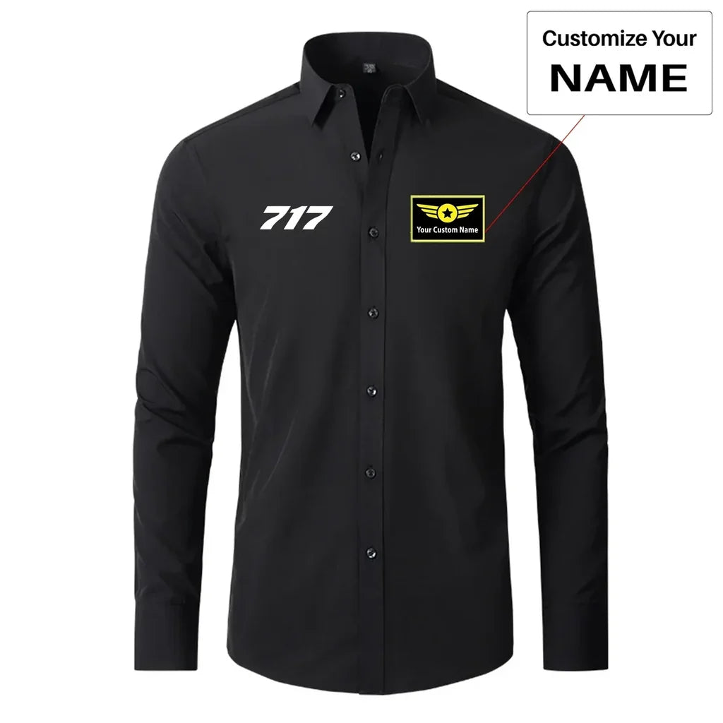 Boeing 717 Flat Text aviation design printed on soft cotton long-sleeve 2D shirt.