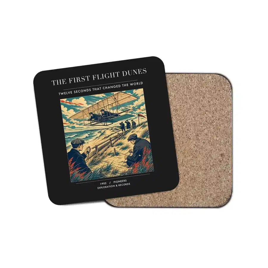 The First Flight Dunes - Designed Coasters design on black 1-piece