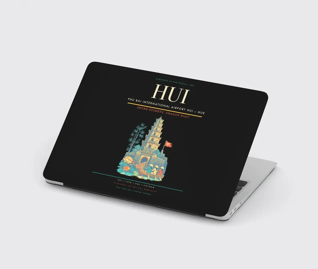 Phu Bai International Airport (HUI) design on black MacBook case