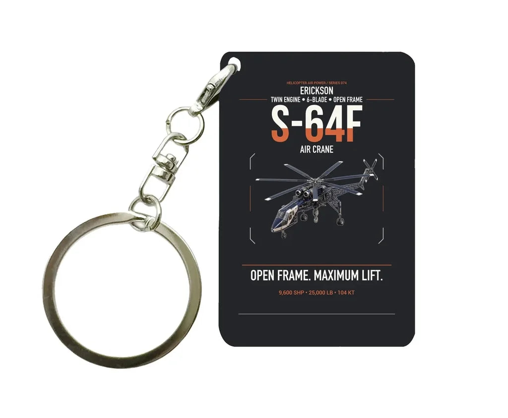 Erickson S-64F Air Crane design on black designed key chain, double-side print