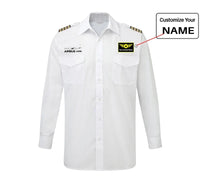 Thumbnail for The Airbus A220 aviation design printed on crisp poplin cotton long-sleeve pilot shirt.