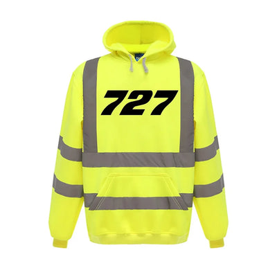 Boeing 727 Flat Text aviation design on cotton blend with reflective panels reflective hoodie.