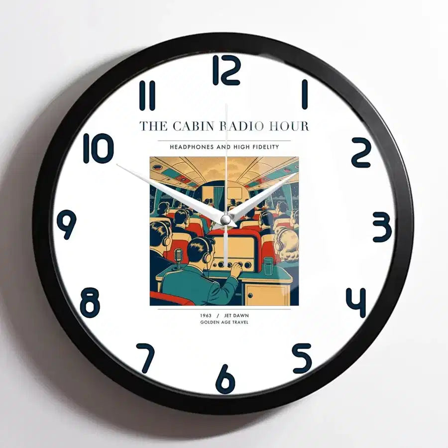 VINTAGE G4229 - The Cabin Radio Hour - Designed Wall Clocks design on white framed