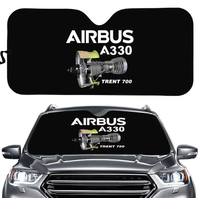 Airbus A330 & Trent 700 Engine aviation design on reflective polyester car sun shade.