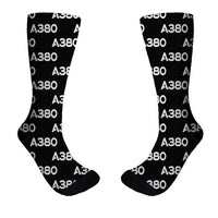 Thumbnail for Airbus A380 Flat Text aviation design on soft cotton blend socks.