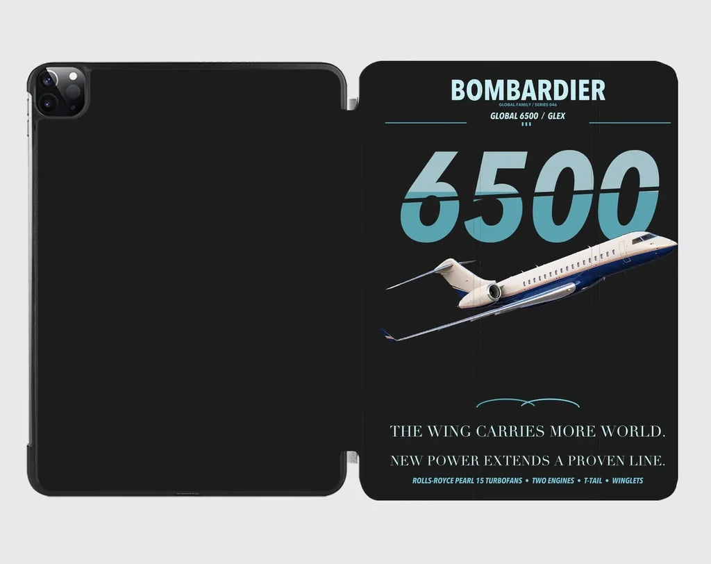 Bombardier Global 6500 design on black ipad tablet case
