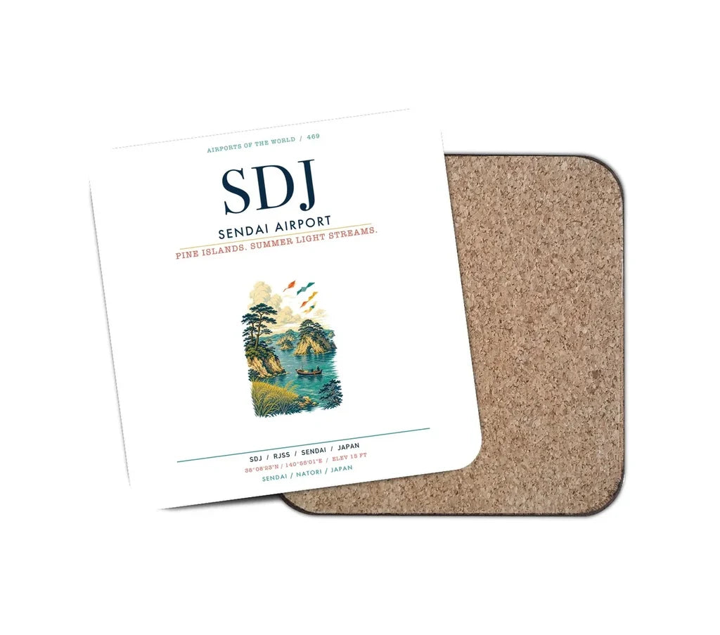 Sendai Airport (SDJ) design on white 1 piece coaster