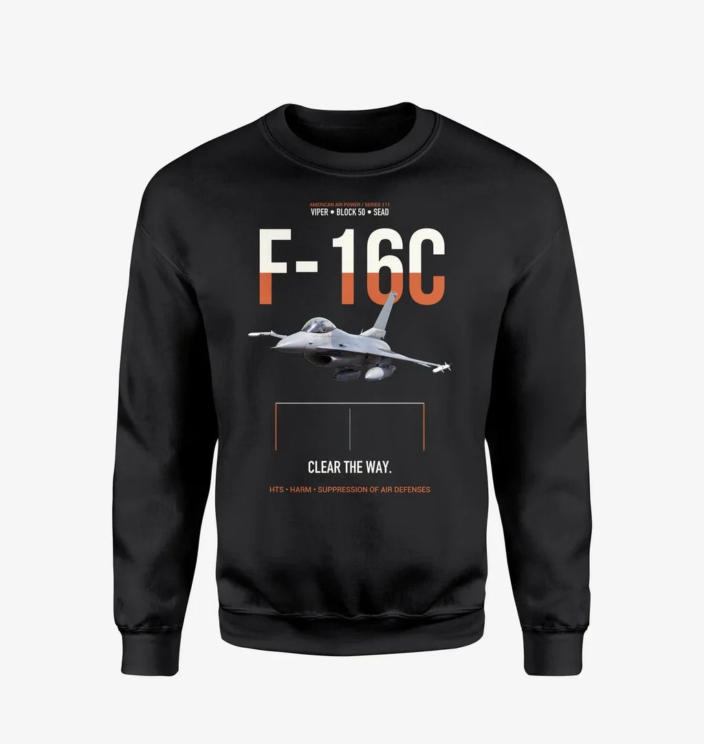 F-16C Block 50 Clear The Way design on black sweatshirt