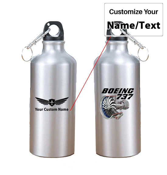 Boeing 737+Text & CFM LEAP-1 Engine aviation design on thermos, vacuum-insulated.