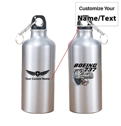 Boeing 737+Text & CFM LEAP-1 Engine aviation design on thermos, vacuum-insulated.