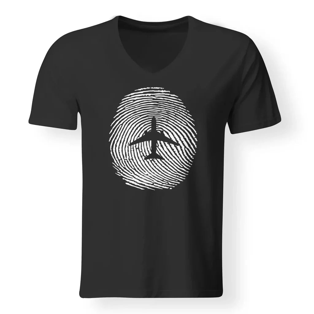 Aviation Finger Print aviation design printed on soft cotton V-neck T-shirt.