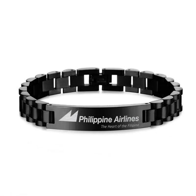 Philippine Airlines aviation-themed chain bracelet, polished stainless steel.