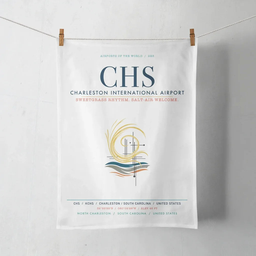 Charleston International Airport (CHS) design on white towel