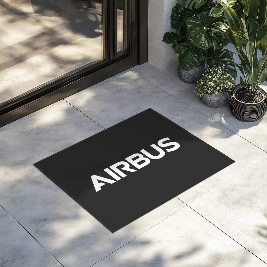 Airbus & Text aviation design on durable fibre with non-slip backing door mat.