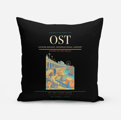 Ostend-Bruges International Airport (OST) design on black pillow