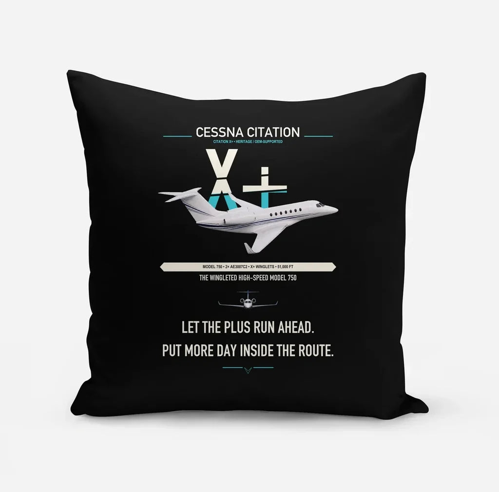 Cessna Citation X+ design on black pillow