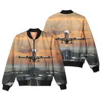 Thumbnail for Aircraft Departing from RW30 aviation design printed on padded shell with full sublimation print 3D bomber jacket.
