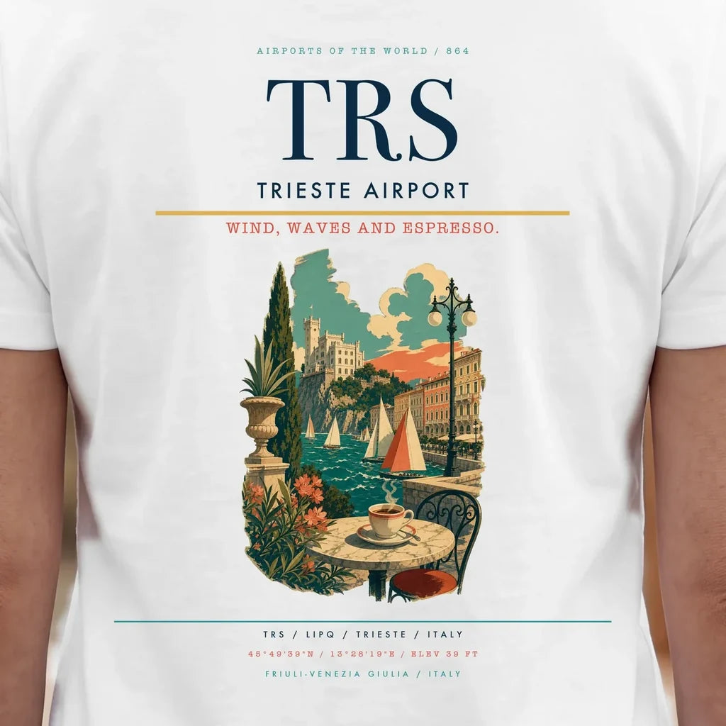 Trieste Airport (TRS) double-side t-shirt design close-up cover