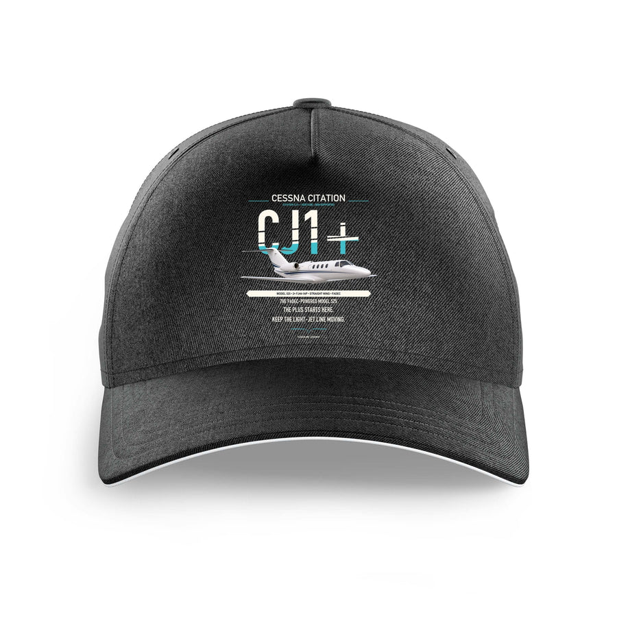 Cessna Citation CJ1+ design on black printed hat