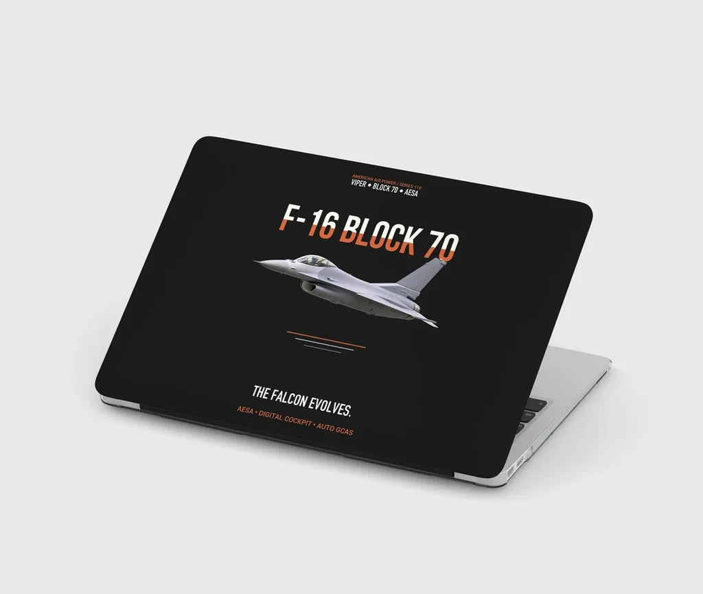 F-16 Block 70 The Falcon Evolves design on black MacBook case