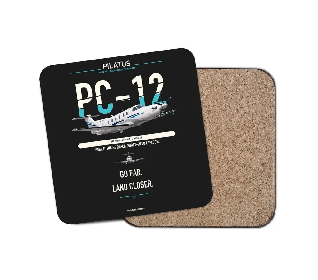 Pilatus PC-12 PRO design on black 1 piece coaster