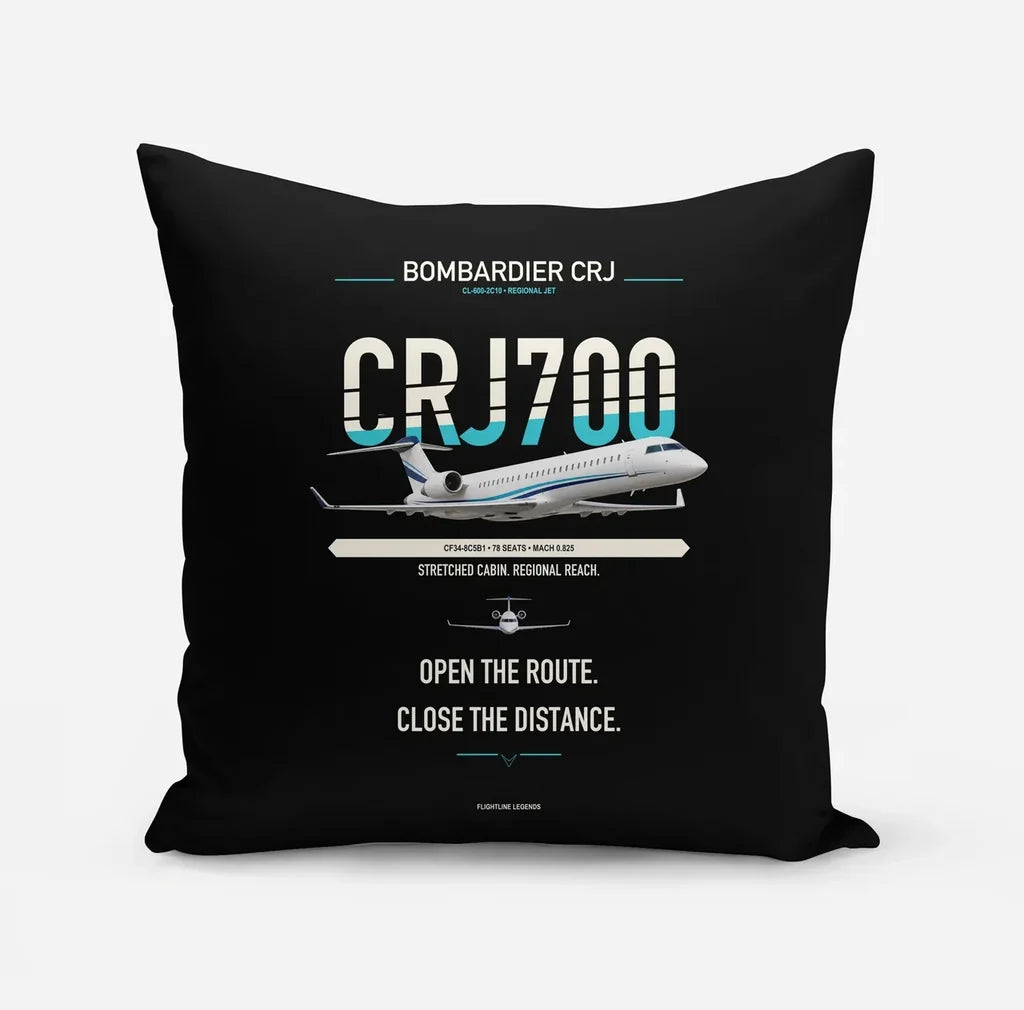 Bombardier CRJ700 design on black pillow
